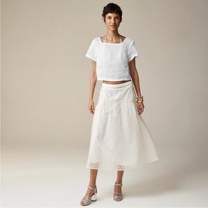 J. Crew White Midi Skirt with Subtle Dot Texture
